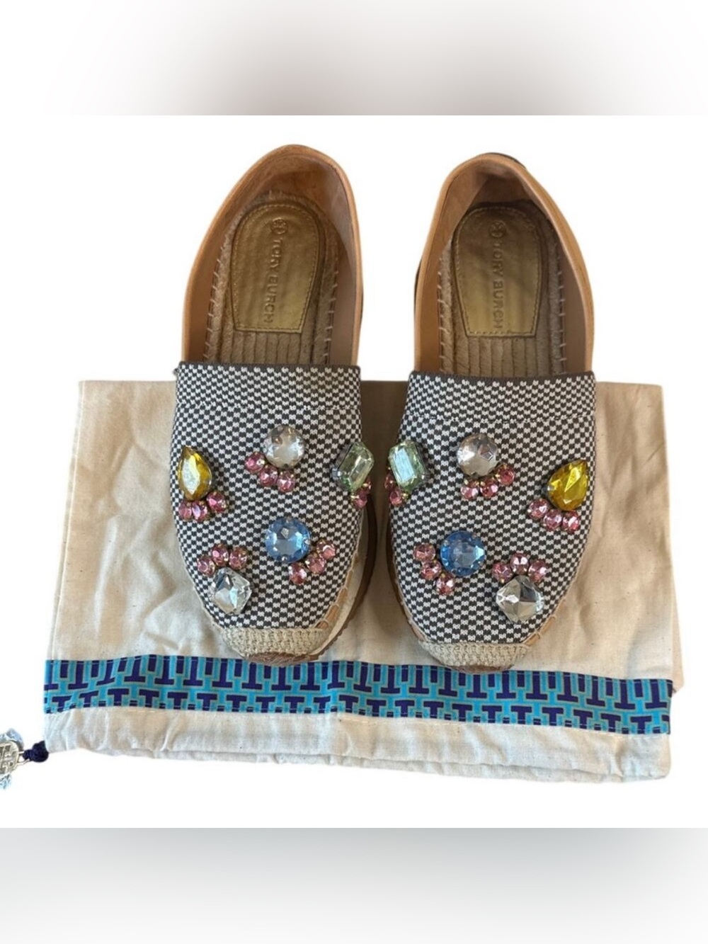 Tory Burch Crystal Daisy Espadrilles Jeweled Slip On‎ 6.5